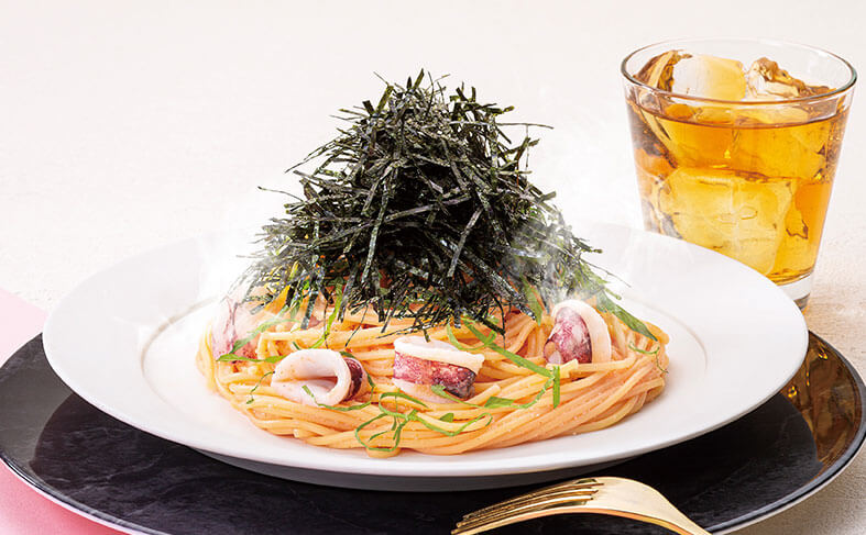 海苔とヤリイカの明太子パスタ